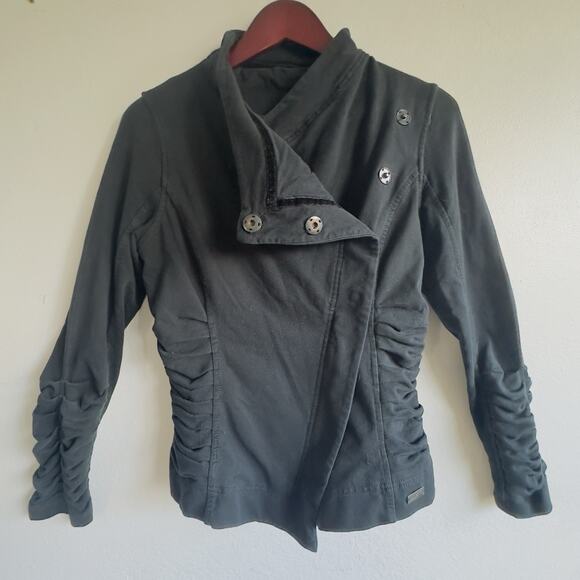 Lululemon Solace Ruched Jacket Black Sz 6 Asymmetril Moto Zip Stretch Athleisure - Picture 2 of 9